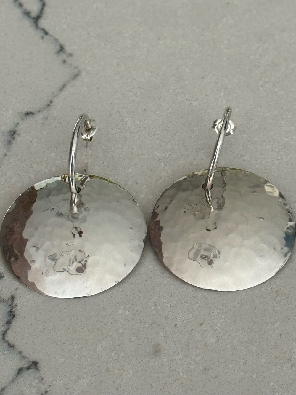 925 Sterling silver hammered disc hoop earrings post dangle drop like Silpada